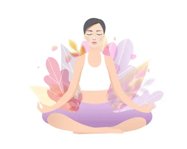 Vector illustration of Illustration Woman Doing Yoga Isolated And White Background