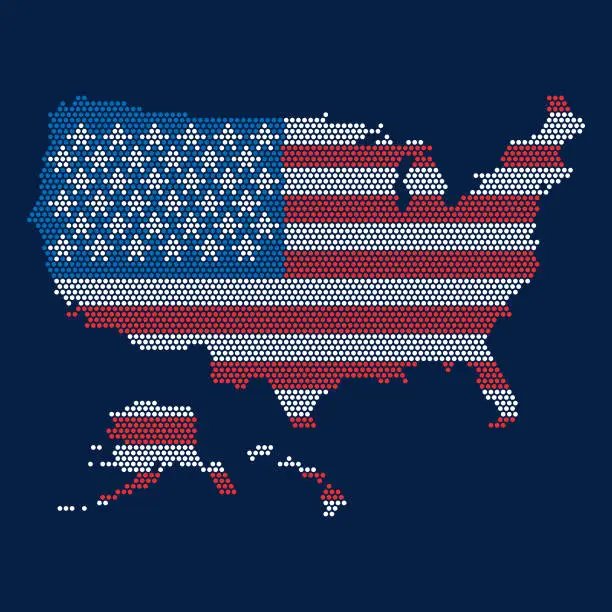 Vector illustration of dotted map usa and flag