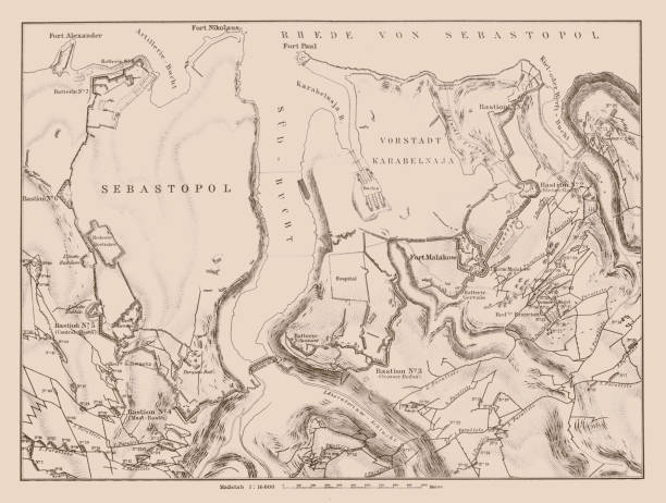 ilustrações de stock, clip art, desenhos animados e ícones de map of the attack and defense works on the south side of sevastopol at the time of the storming on september 8, 1855 - 1855