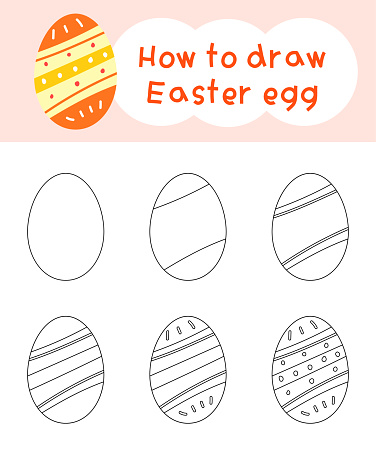 How to draw easter egg cartoon step by step for kid book, spring, coloring book and education. Easy drawing