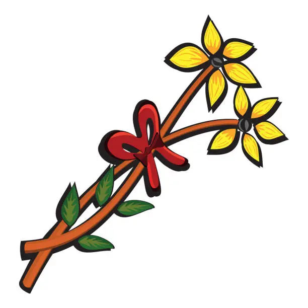 Vector illustration of Yellow Color Flower Bunch With Red Ribbon.