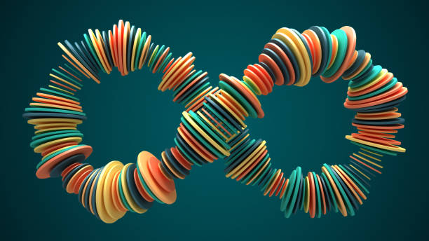 Abstract infinity symbol with multicolor circles.  3d render isolated on the green background