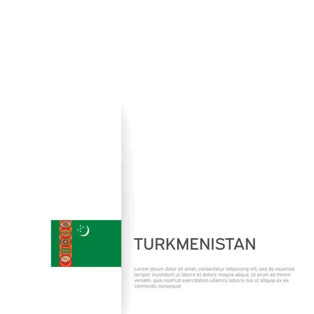 Vector illustration of Turkmenistan flag background. State patriotic turkmen banner, cover. Document template with turkmenistan flag on white background. National poster. Business booklet. Vector illustration, simple design