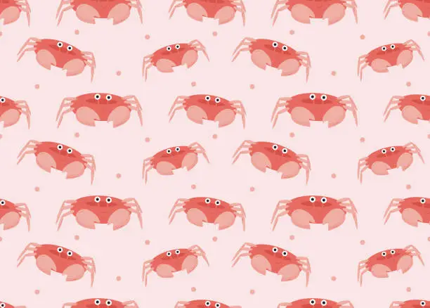 Vector illustration of Cute cartoon crab pattern on pink background