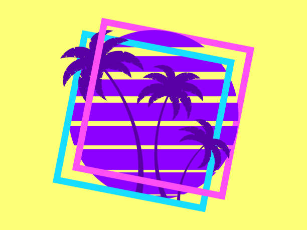 istock Retro sci-fi palm trees from the 80s at sunset in a square frame. Retro futuristic sun with palm trees. Synthwave and Retrowave style. Design of advertising banners and posters. Vector illustration 2147547451