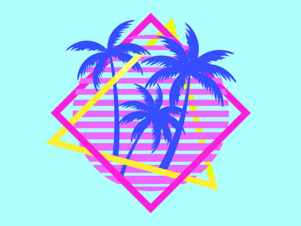 istock Retro sci-fi palm trees from the 80s at sunset in a square frame. Retro futuristic sun with palm trees. Synthwave and Retrowave style. Design of advertising banners and posters. Vector illustration 2147547488