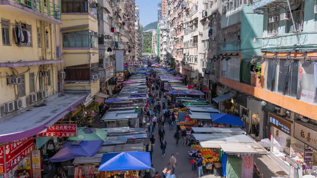 Time lapse traditional local market in Mongkok Hong kong in city development theme