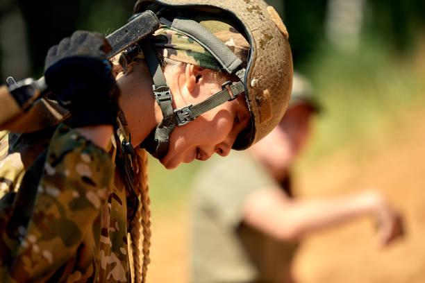 Young military soldiers during military maneuver training.