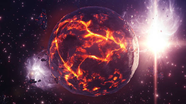 istock Bombarded Dying Planet in the galaxy with asteroids 2147552172