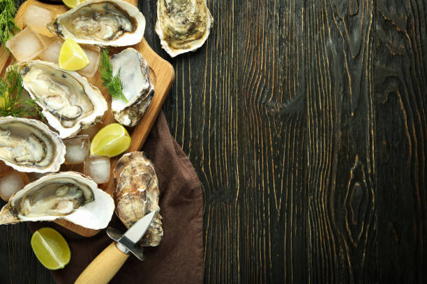 istock Concept of seafood, oysters, space for text 2147553438