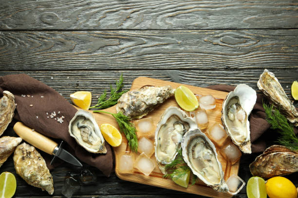istock Concept of seafood, oysters, space for text 2147553806