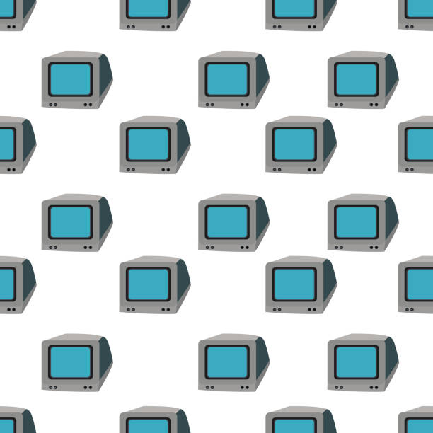 computer seamless pattern - wallpaper retro revival computer keyboard computer monitor点のイラスト素材／クリップアート素材／マンガ素材／アイコン素材