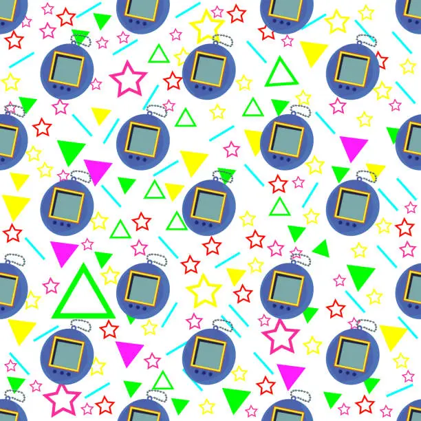 Vector illustration of Tamagotchi seamless pattern