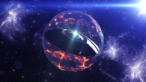 istock Large alien spaceship above dying planet 2147554527