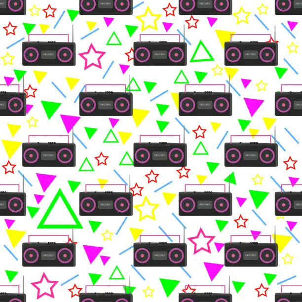 Vector illustration of tape recorder seamless pattern