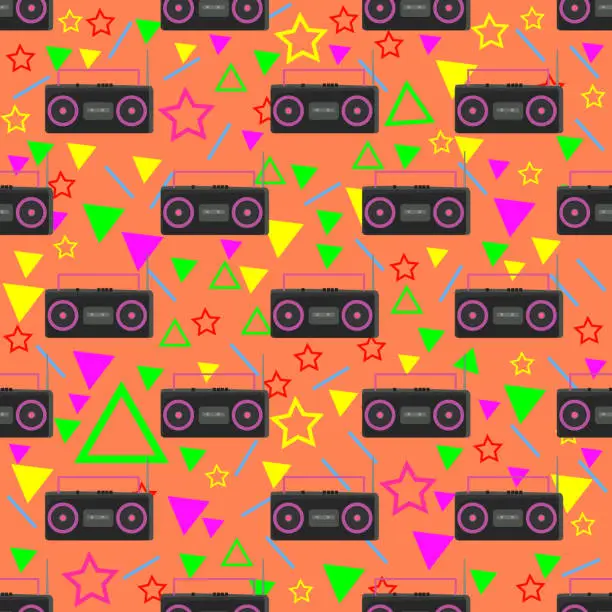 Vector illustration of tape recorder seamless pattern