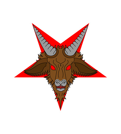 Satan sign. Goat head in pentagram. Baphomet symbol