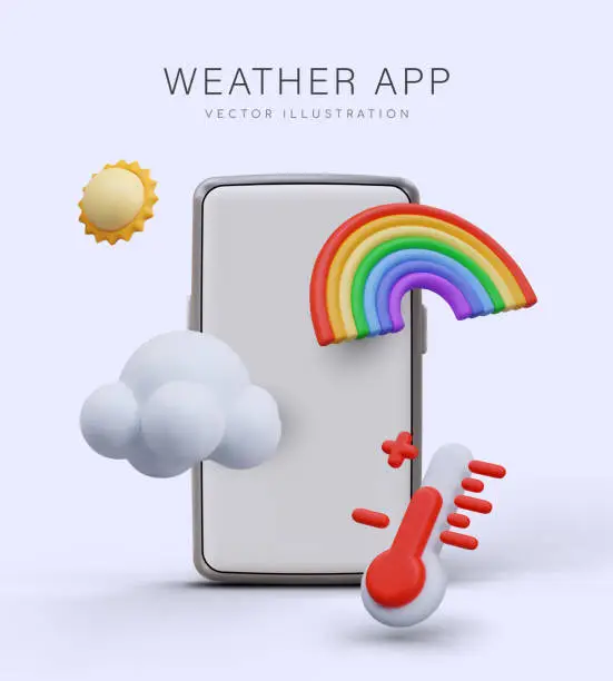 Vector illustration of Creative advertising of weather forecast phone application