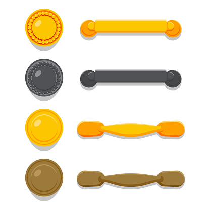 Furniture handles and knobs vector cartoon set.