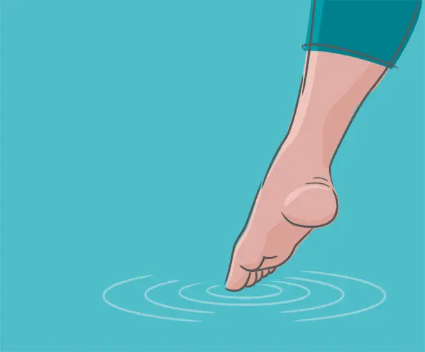 Vector illustration of Simplified Drawing of Human Leg Tip of Toe Touching Water
