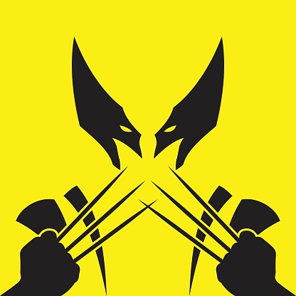 Wolverine Logan from comics, wolverine claws, simple yellow and black vector illustration.