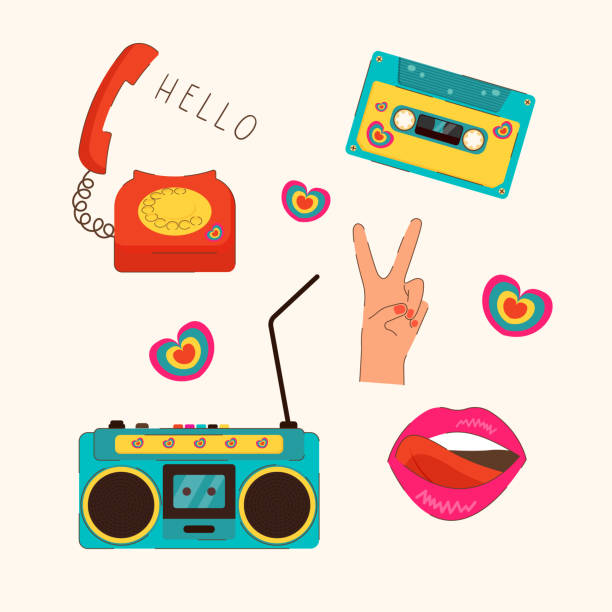 istock Retro groovy stickers in the style of the 90s 2147564730
