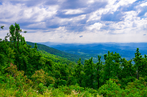 Blue Ridge Parkway Scenic Mountains Overlook Summer Landscape Asheville NC at Craggy Gardens in WNC
