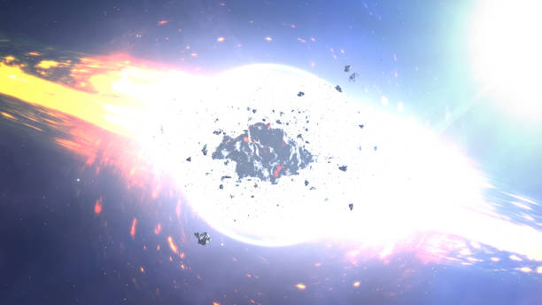 3D rendering of large Black Hole pulling asteroids, 2024