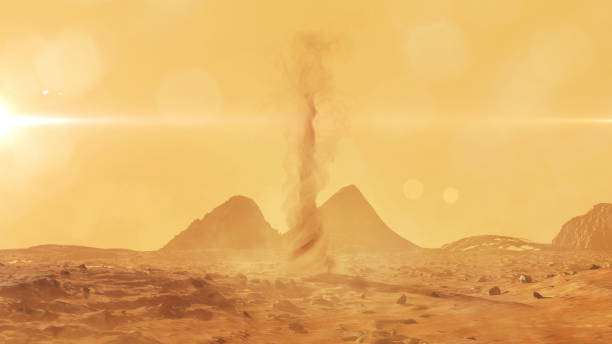 istock Planet Mars surface with sandstorm and sand tornado 2147566492