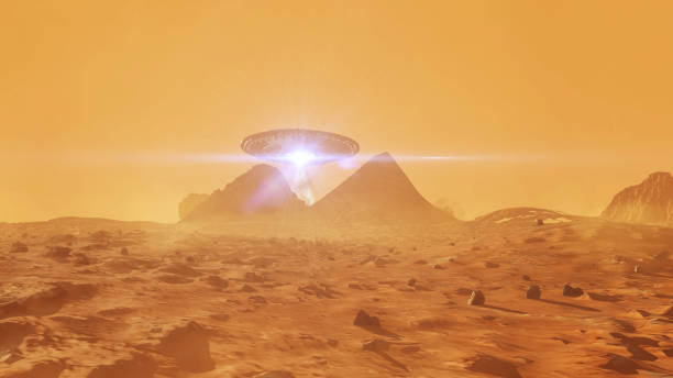istock Flying saucer above mars landscape 2147566505