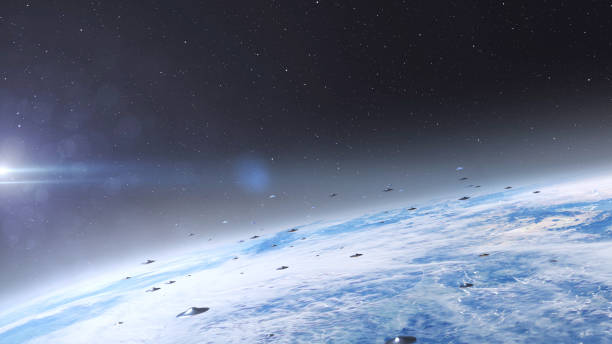 istock Alien saucer ufo's flying above earth 2147567758