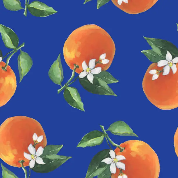 Vector illustration of Oranges Pattern illustration with watercolor on dark blue