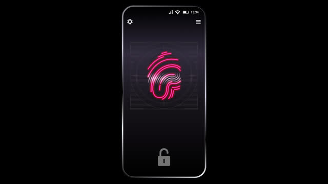 Pink Fingerprint Scanner on Smartphone. Includes Alpha Channel.