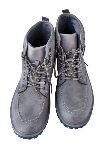 Men fashion leather boot with zipper isolated on a white background.