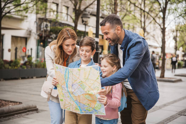 Family exploring city
