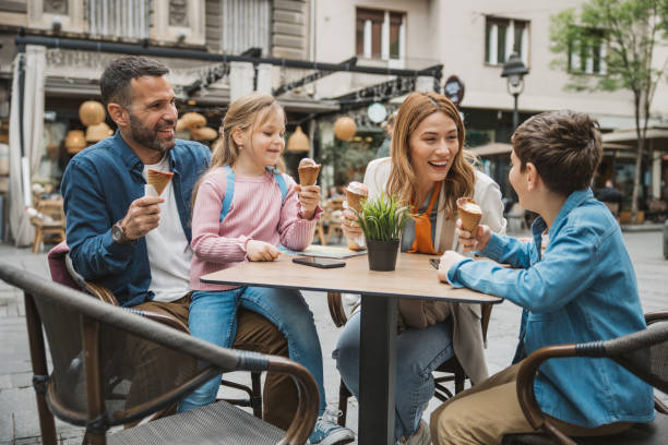 Family exploring city