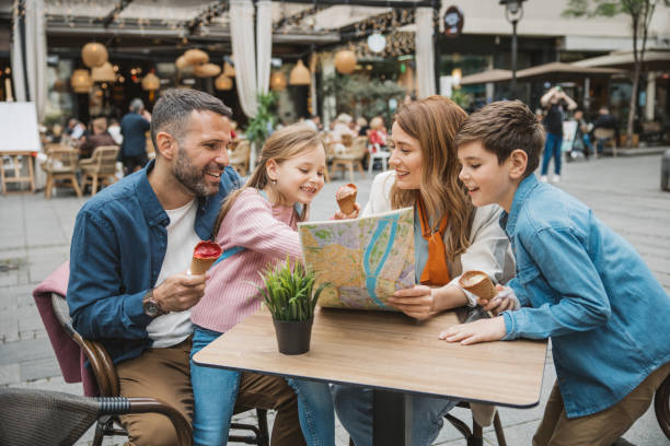 Family exploring city