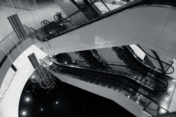 istock High angle view of indoor escalators 2147576433