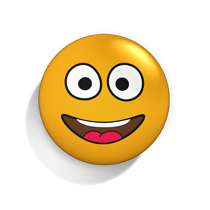 Badge with funny emoticon  isolated on the white background. Emoji set icons. 3d illustration.