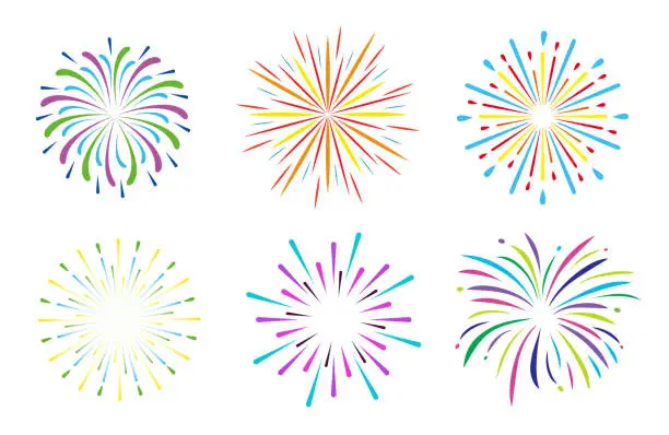 Vector illustration of Set fireworks isolated on white background.
