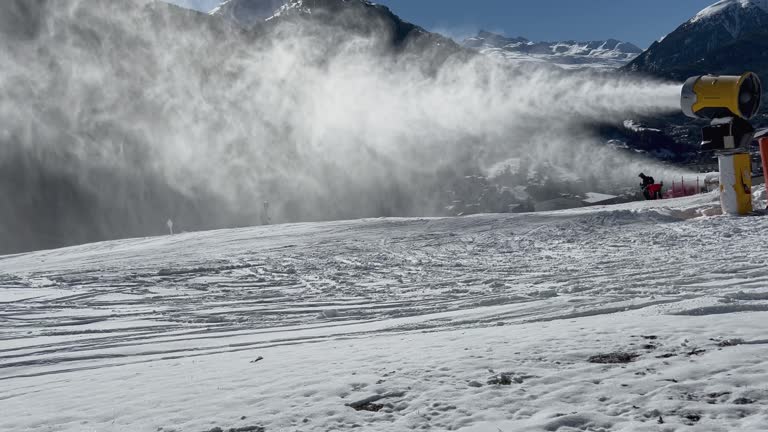 As the weather is warming more snowmaking is required on the lower altitude runs