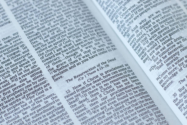 istock Christian resurrection verses in open holy bible book 2147579680