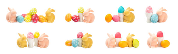 istock Easter eggs isolated on white background. Easter holiday concept. Handmade colorful shiny Easter eggs. Mother of pearl eggs. 2147584300