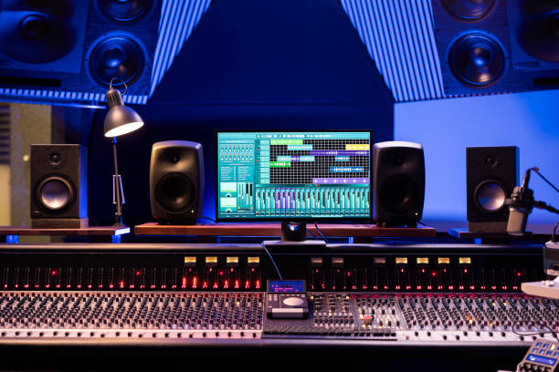 istock Empty professional studio used in music industry for producing tracks 2147585049