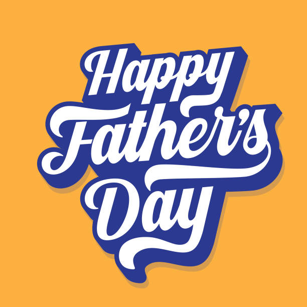 happy father's day retro typography isolated on yellow background. fathers day calligraphy wallpaper, poster, banner, greeting card, social media template design - fathers day stock illustrations