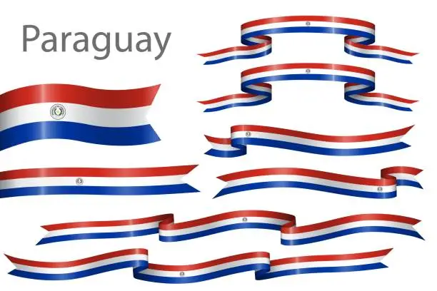 Vector illustration of set of flag ribbon with colors of Paraguay for independence day celebration decoration