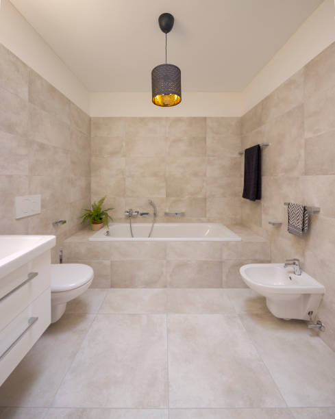 istock Interior of large modern bathroom with bathtub. 2147588358