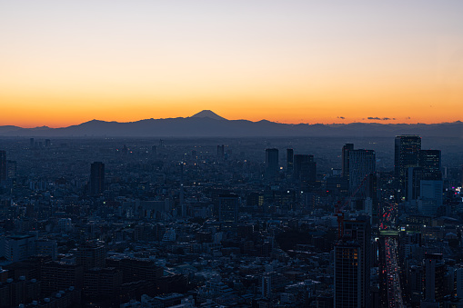 Tokyo skylines with Mt.Fuji at dusk