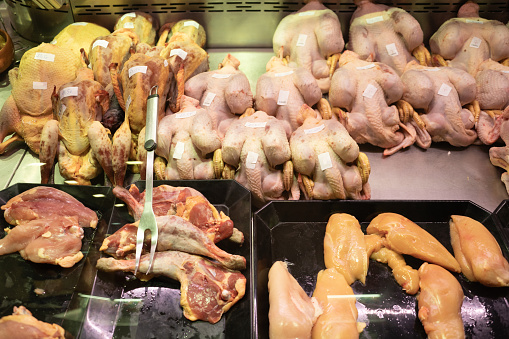 Chicken meat for sale in a market stall