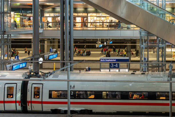 Berlin, Germany, April 06, 2024. High-speed trains stop at Berlin's main station. Trains at the Main Station. Berlin, Germany, April 06, 2024 2024